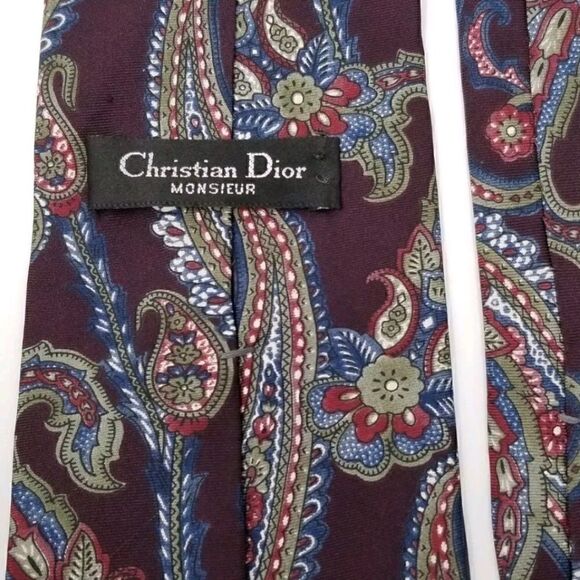 Christian Dior Monsieur Maroon Blue Paisley Print - Picture 3 of 5